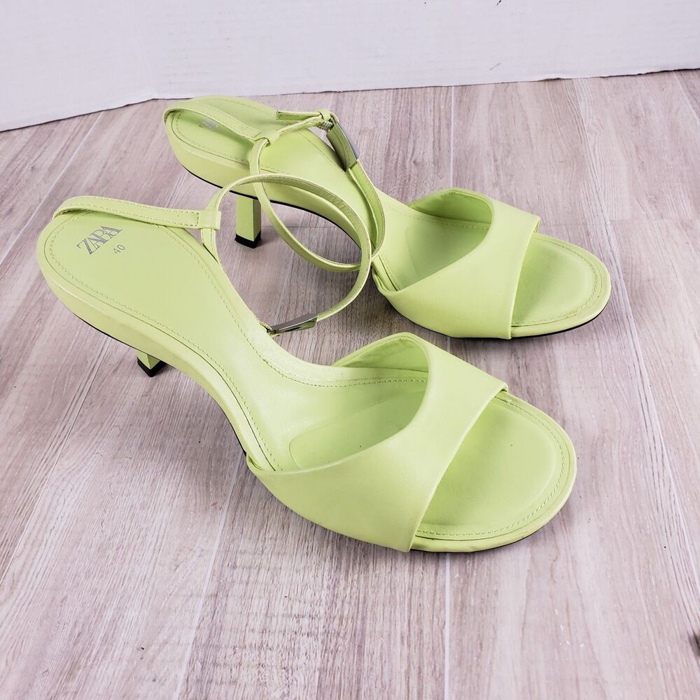 Zara Womens Heeled Sandals EU 40 US 9 Lime Green Ankle Straps 3364/110